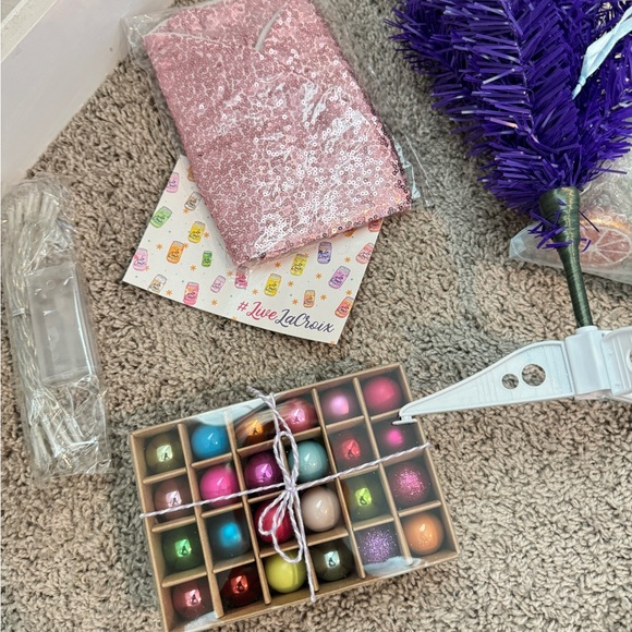 Mini Purple Christmas Tree with Ornaments, Tree Skirt & LED Lights, New in Box! - Picture 3 of 3